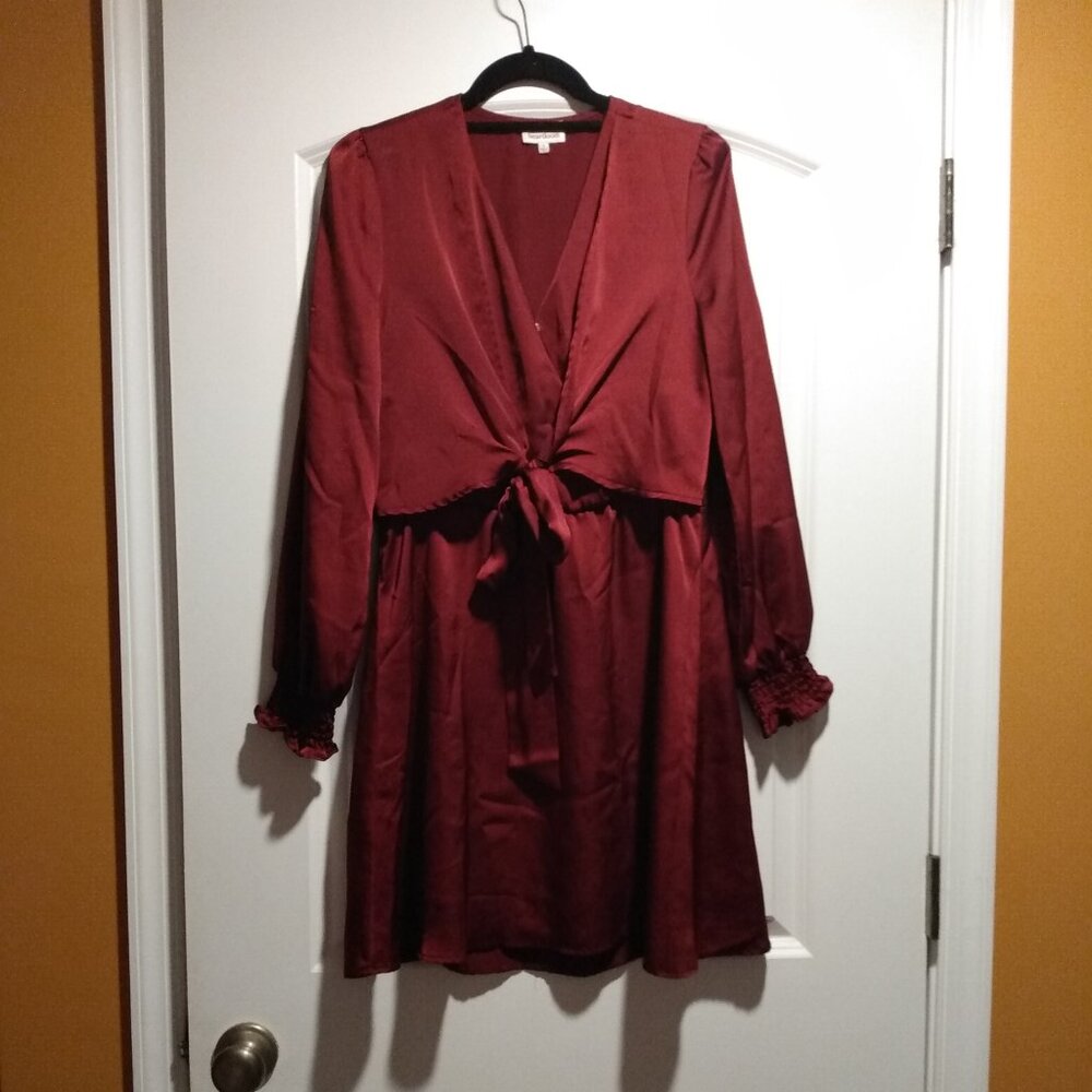 Satin Burgundy Long Sleeve Mini Dress